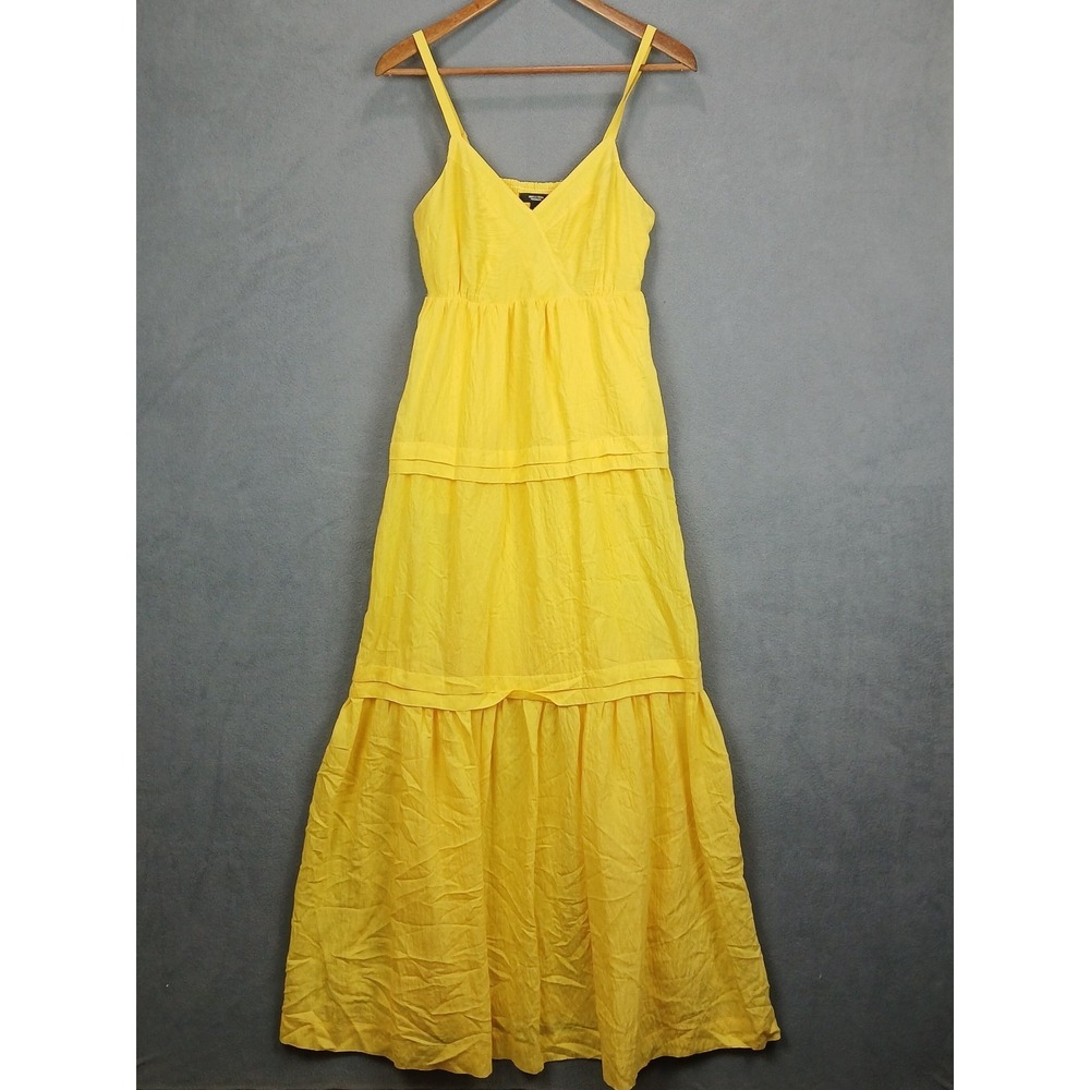 Simply Vera Vera Wang Tiered Maxi Dress Womens XS Yellow Back Smocked Sleeveless